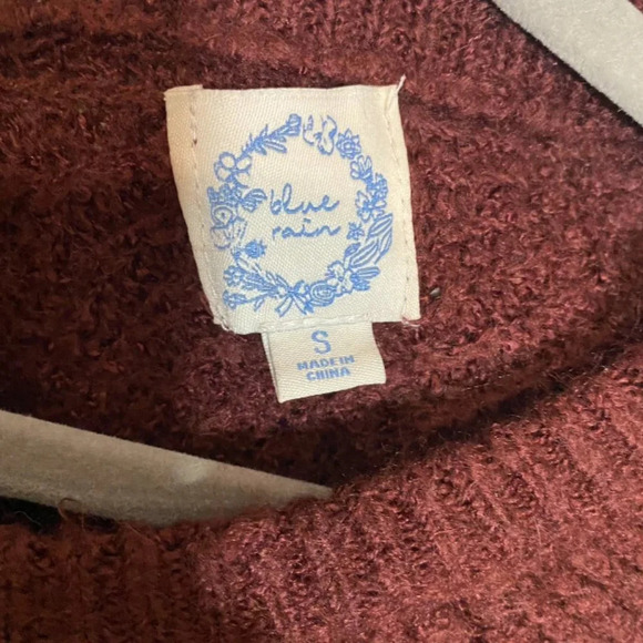 Blue Rain Maroon Burgundy Red V-Neck Long Oversized Knit Chunky Sweater Sz Small - Picture 4 of 5